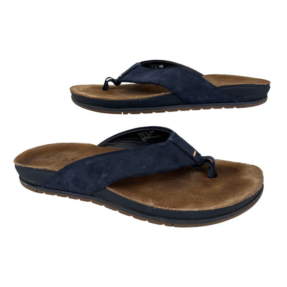 Reef Sandals Mens Size 10 Navy Blue Leather Ojai Flip Flop Comfort Toe Post